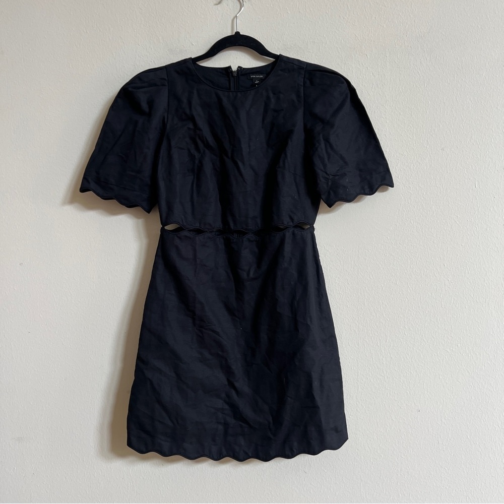 Ann Taylor Scalloped Linen Blend Flare Dress - Picture 3 of 3